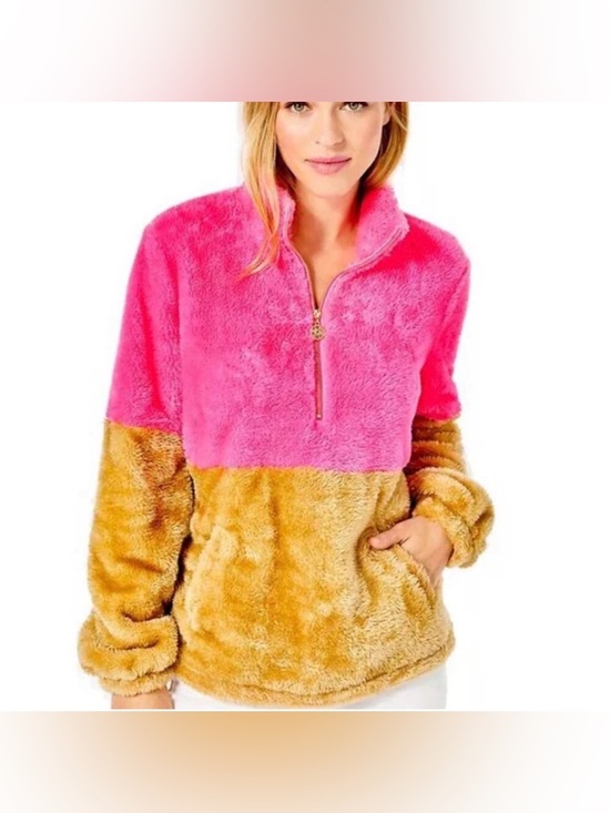 Lilly Pulitzer Jackets & Blazers - Lilly Pulitzer Two-Tone Teddy Half-Zip Jacket in Hot Pink & Tan